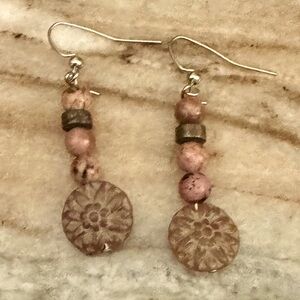 Blush Reverie Earrings – Handmade Rhodonite, Czech Glass, and Pyrite Jewelry